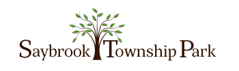 Image of Saybrook Township Park logo that consists of brown lettering and a tree with green leaves