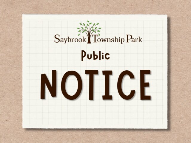 Image of Saybrook Township Park logo with the words public notice on tan notebook paper.